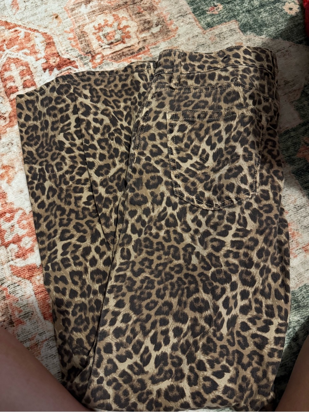 American Eagle Outfitters Leopard Print Wide Leg Jeans - Brown/Black